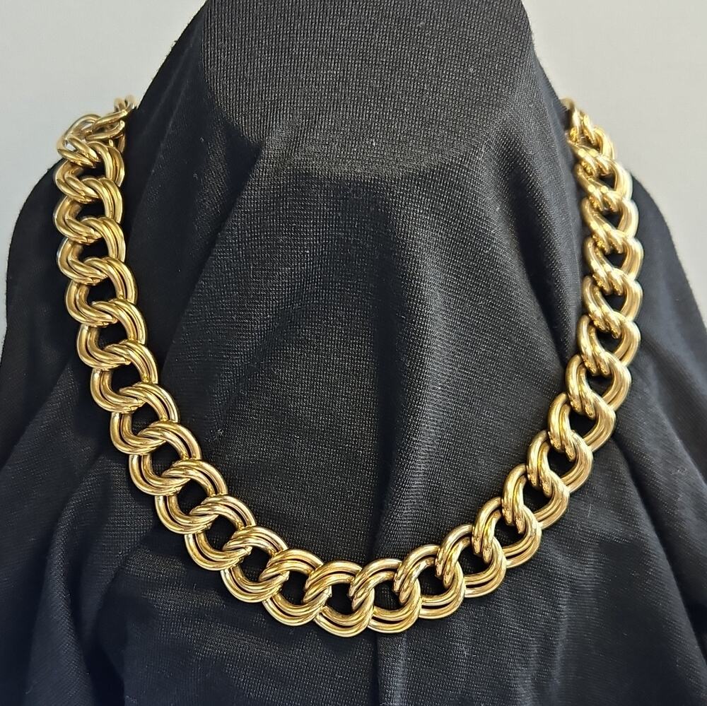 Vnt Gold tone Double Link Chunky Heavy 24in Statement Necklace Bold Polished Men